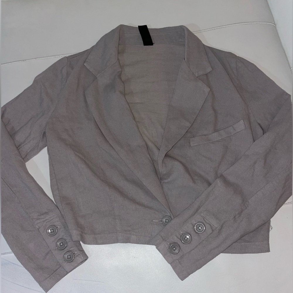 NWT BOBI linen pull on pants and cropped jacket coord set in gray lead Small - Picture 3 of 13